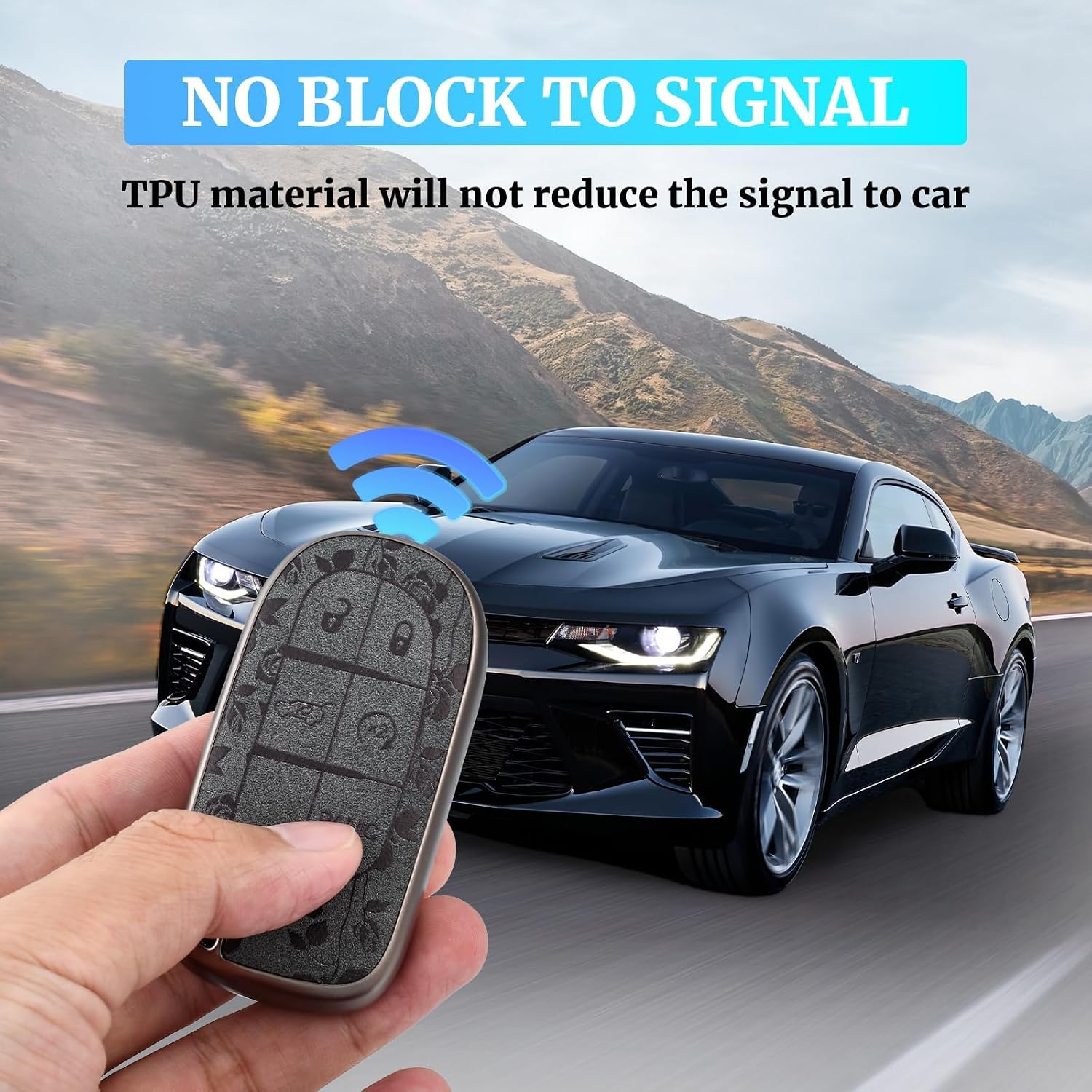TPU and Leather Key Fob Cover Full Protection Suitable for Dodge,Key Cover Case for Jeep Grand Cherokee Renegade Compass 3 4 5 Buttons Smart Key Car Accessories Holder Protector (Black Rose)