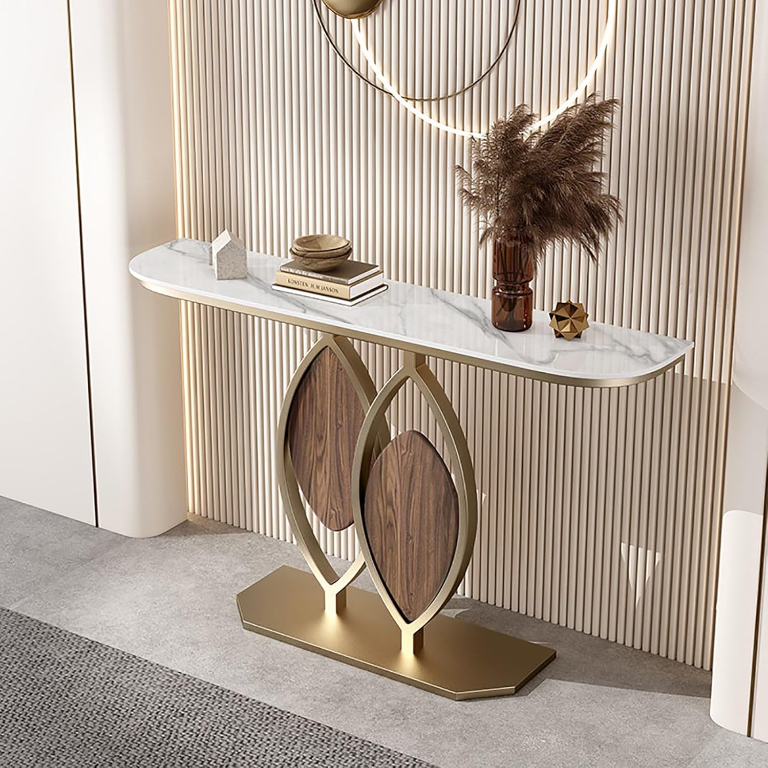 Modern Console Table Rock Panel with Metal Frame Decorative Table for Living Room Entryway Foyer Bedroom(White,80x30x80cm)