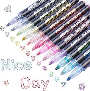 Double Line Outline Pens 12 Colours Shimmer Metallic Markers Glitter Pens for Painting DIY Art Craft Scrap Booking Posters Doodle Dazzle Writing Drawing Pen for Birthday Greeting Festival Gift Card