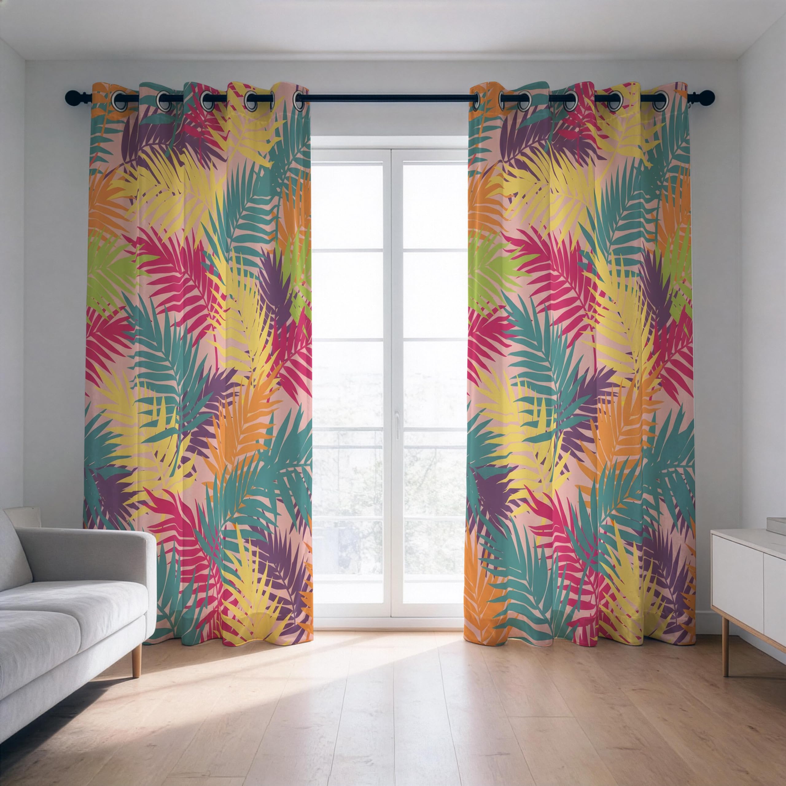 Verdunkelungsvorhänge fürs Schlafzimmer – Bunte Tropenvorhänge, Palmenblatt-Gardinen, Regenbogen-Fensterpaneele mit botanischem Muster (B x H/2 x 140 x 220 cm)
