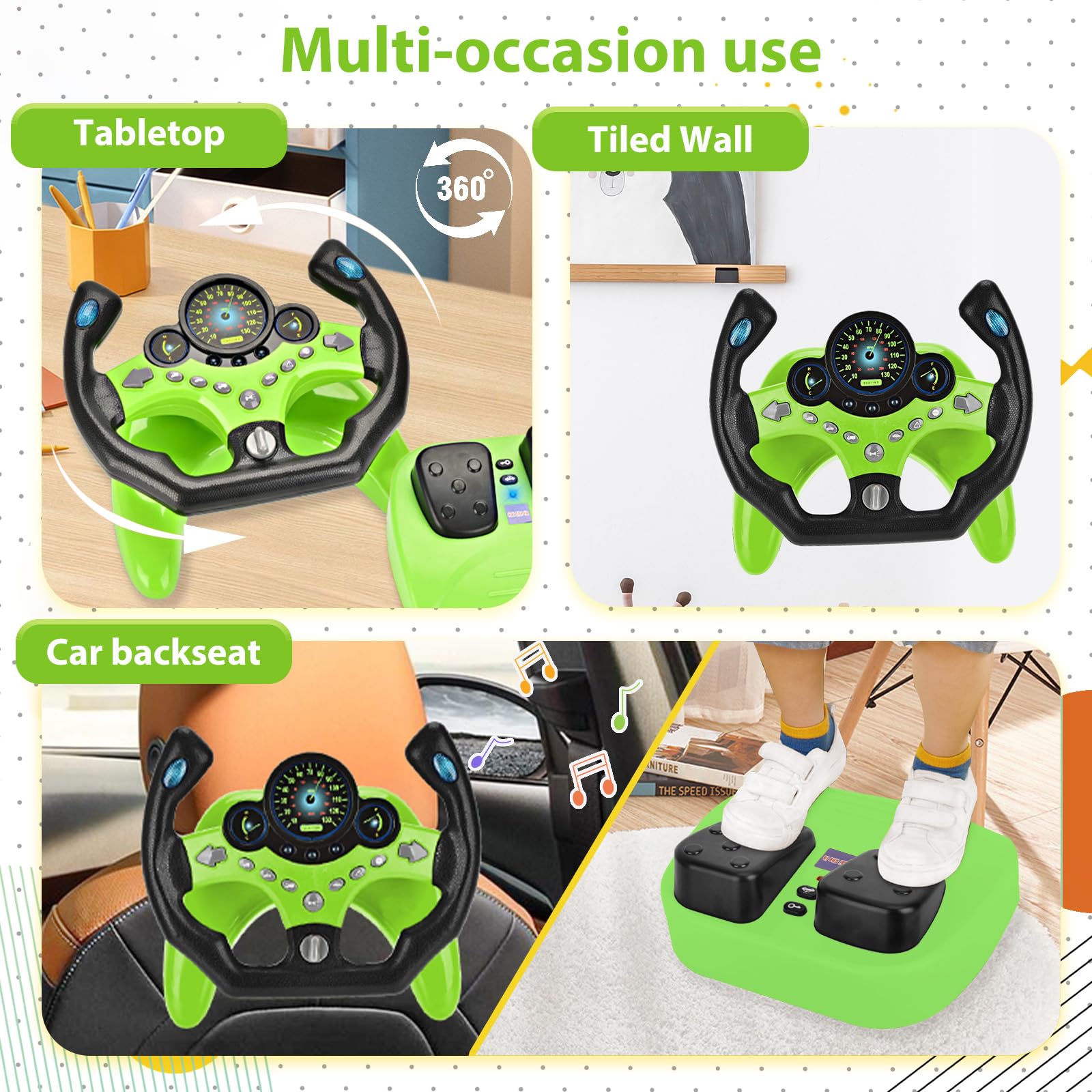 RedCrab Volante Giocattolo per Auto con Pedale del Freno e Dell'acceleratore, 360° Simulatore di Guida Bambini con Funzioni Luminose e Sonore, Regalo Educativo Precoce per Bambini