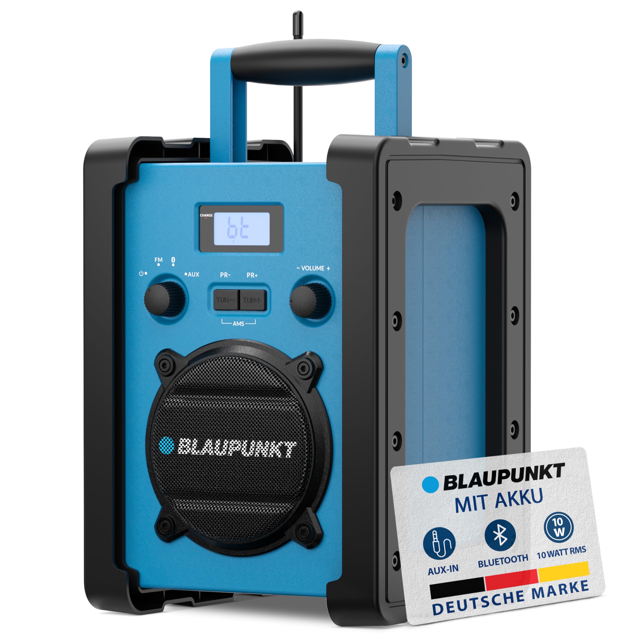 Blaupunkt BSR 30, Baustellenradio, Bluetooth, Robustes Akku-Radio, IP44 Schutz, AUX Wiedergabe, tragbares Baustellen Radio für Werkstatt & Outdoor