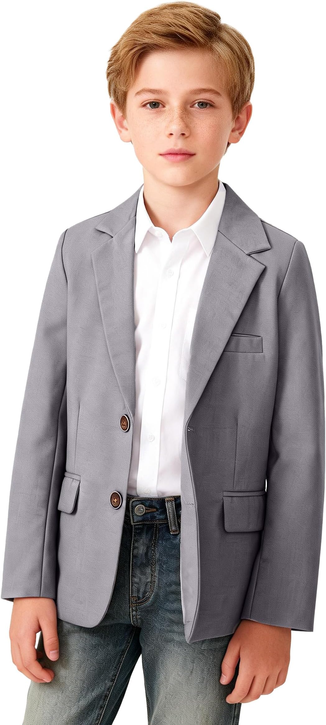 Boys Casual Blazer, Kids Solid Classic Suit Jacket, Single Breasted with Flap Pocket, 5-12 Years