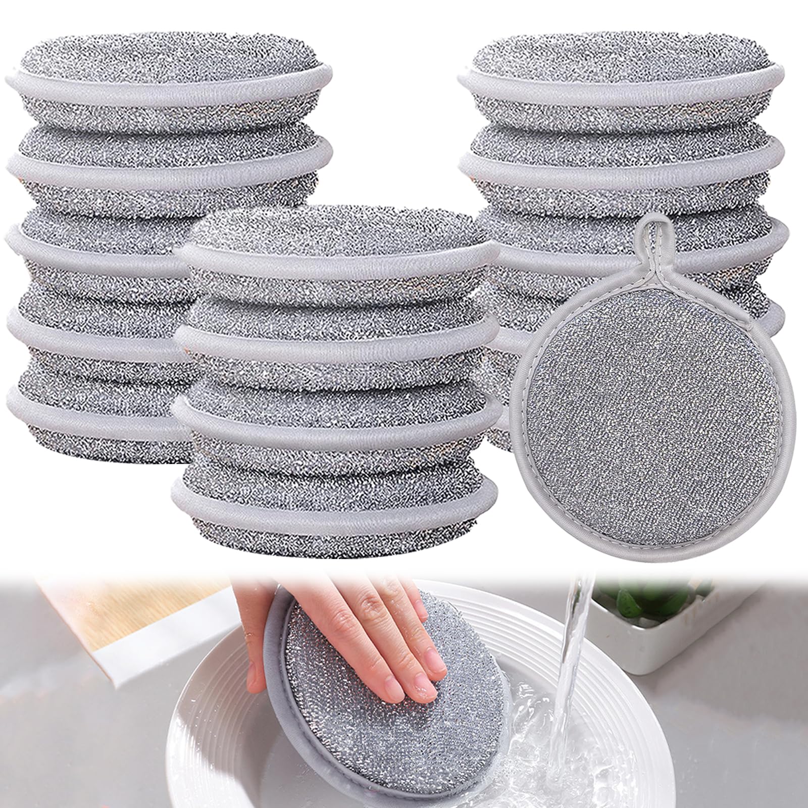 Funmo Juego de paños de cocina de alambre de quince piezas, paños de cocina húmedos y secos, plateados, paños multiusos (15 unidades)