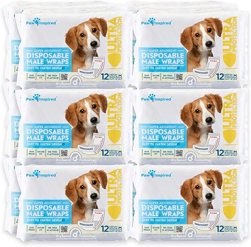 Vista 11 de Paw Inspired Envolturas para perros machos, pañales desechables para perros Bandas para el vientre para perros pequeños, medianos y grandes