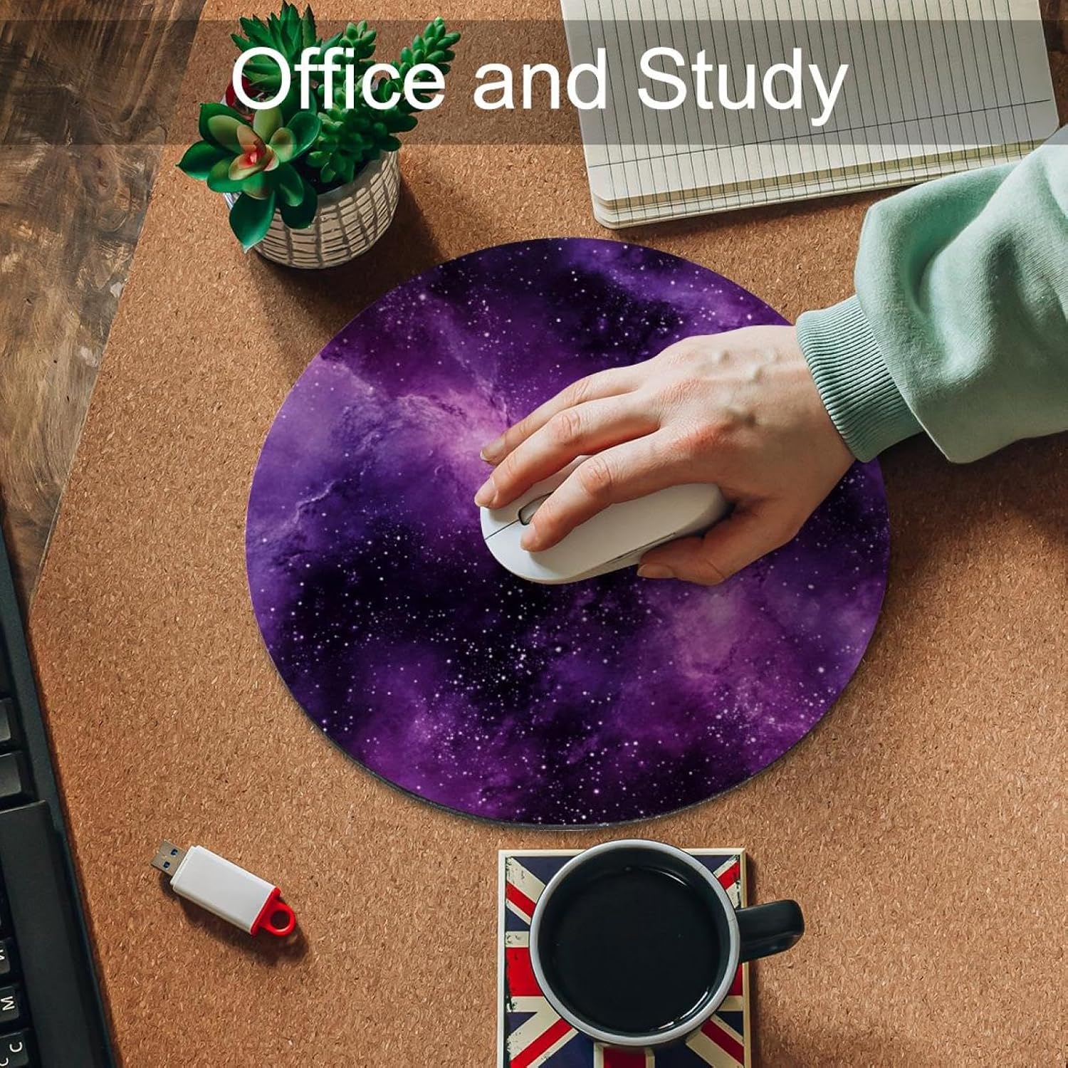 Round Mouse Pad for Women Men, 10’’ Round Desk Pad Mousepad Non-Slip Rubber Base, Office Home Laptop Accessories, Aesthetic Purple Mystical Galaxy image 5