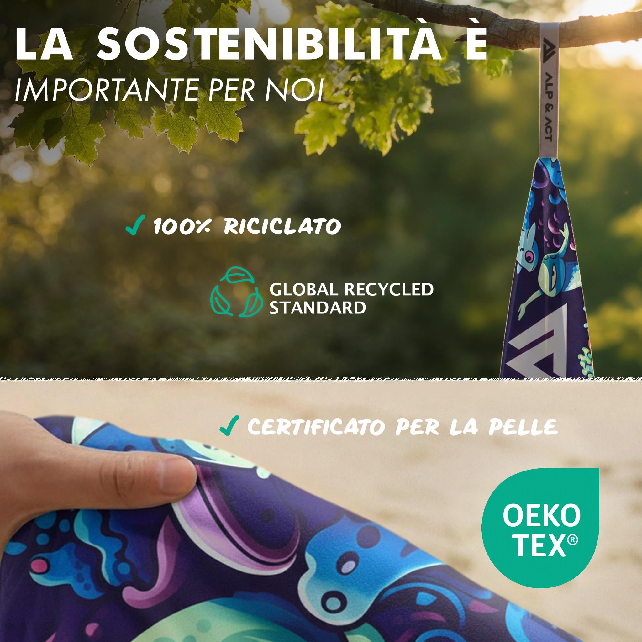 ALP & ACT Telo Mare XXL 200x90 cm - 100% microfibra riciclata - ULTRALEGGERO & asciugatura rapida - Asciugamano grande per vacanza, spiaggia e piscina - Telo bagno - multicolore