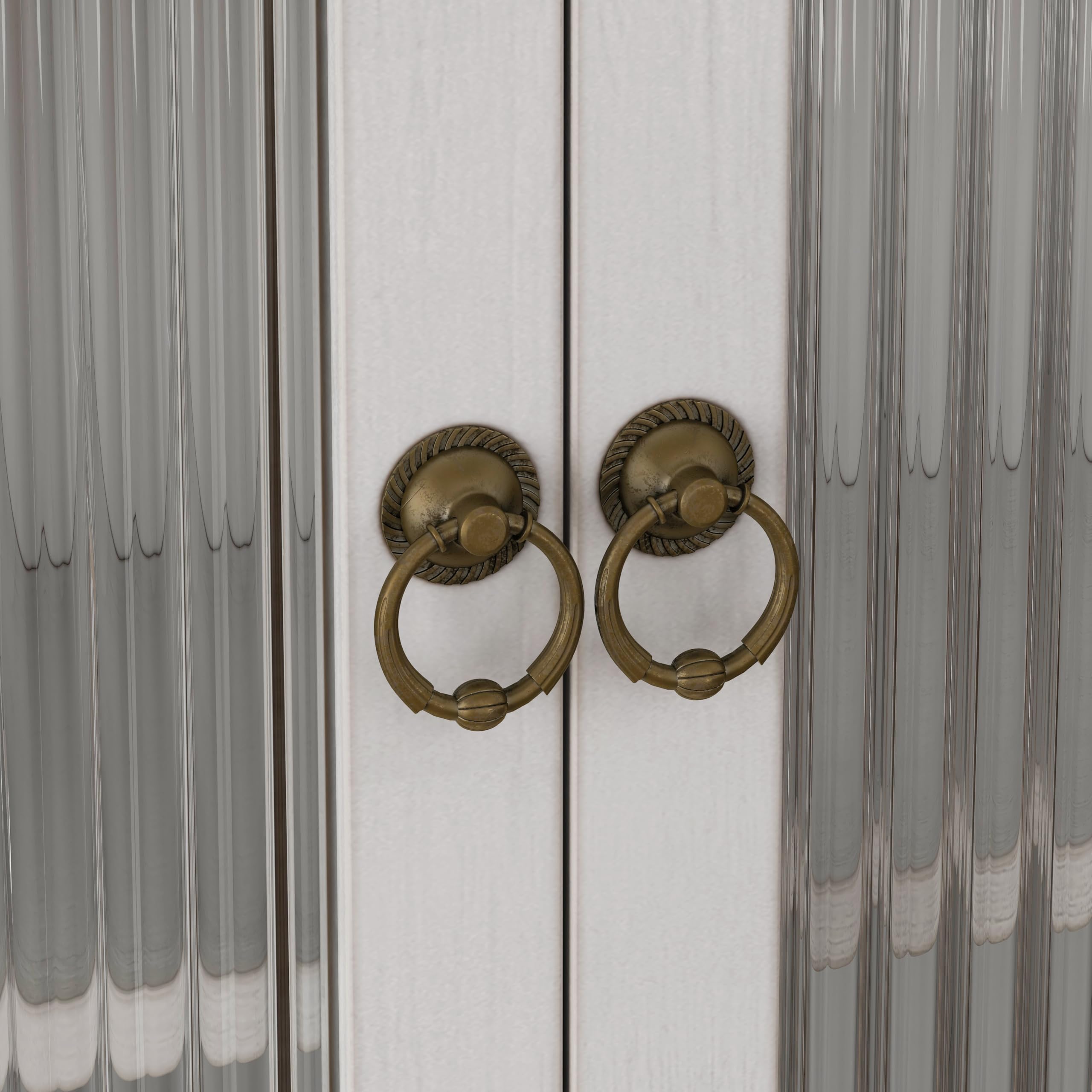 Gabinete de pared vintage de doble puerta de cristal con tres niveles de almacenamiento y estante de toalla, para baño, cocina o sala de comedor, blanco lavado (blanco)