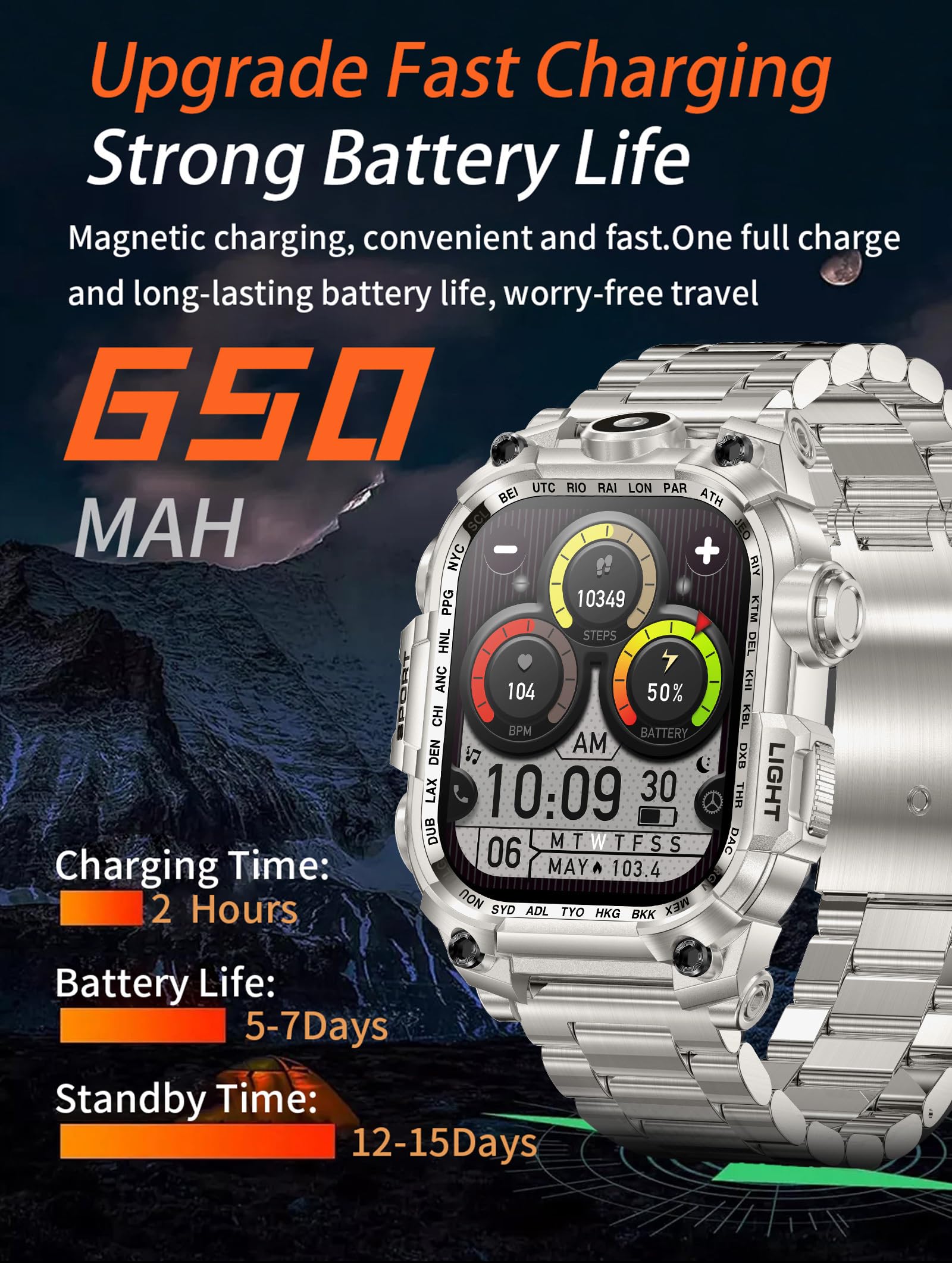 Militär Smartwatch Herren mit Taschenlampe Telefonfunktion Fitnessuhr Blutdruck Pulsmesser Schlaf Monitor Outdoor Schrittzähler Uhr für Android iOS Lange Akkulaufzeit Laufuhr Herren Tactical Watch
