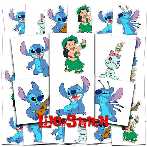 Disney Lilo and Stitch Tattoos - Paquete de recuerdos de fiesta  72 tatuajes temporales perforados individuales de 2 x 2 pulgadas Lilo y Stitch para