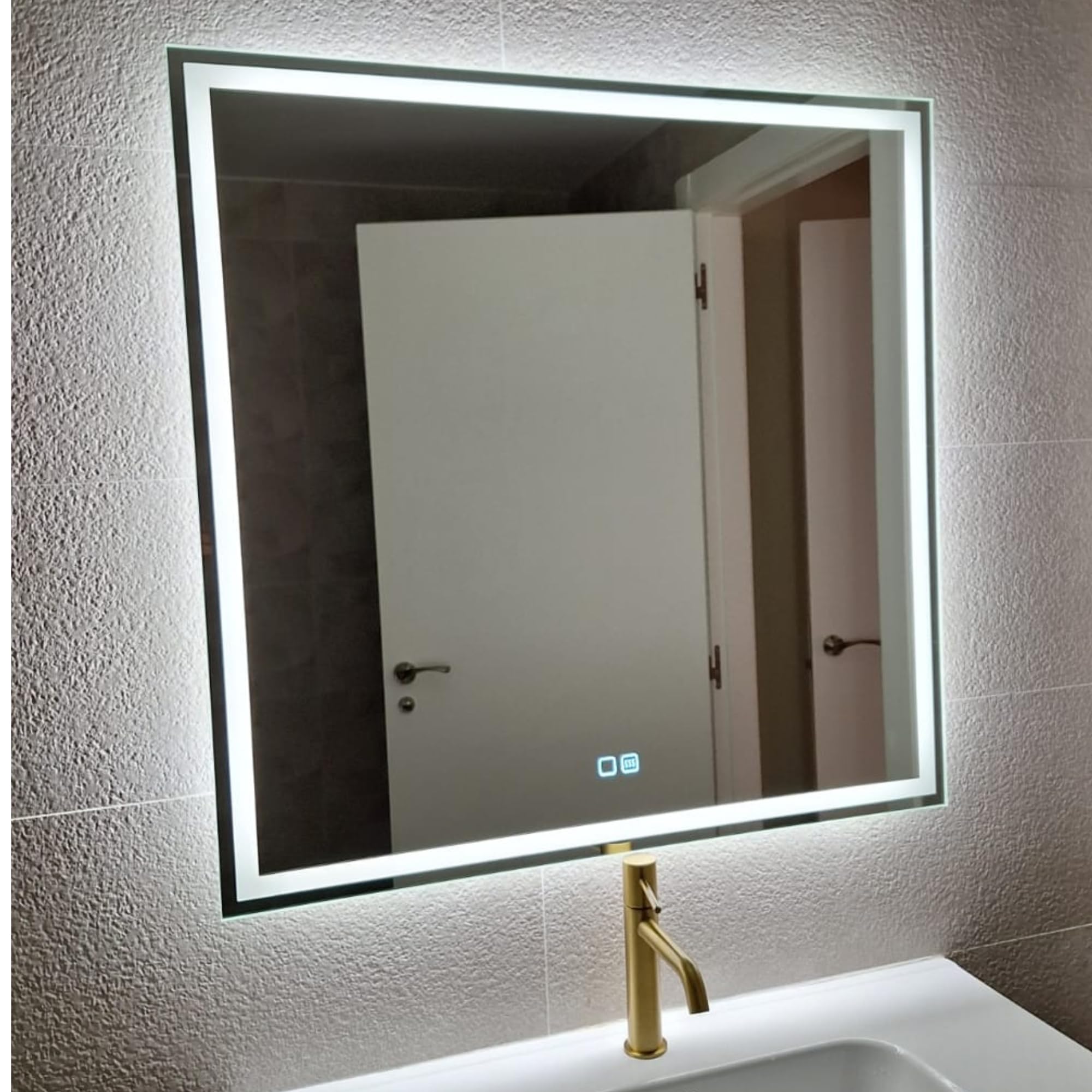 Espejo de Baño con Luz LED Serie Mateo 100x80 cm Interruptor Táctil,Antiniebla,Protección IP44,Vidrio Anti-estallido,Luz Regulable Ideal para Maquillaje. 1 Smartwatch de Regalo!