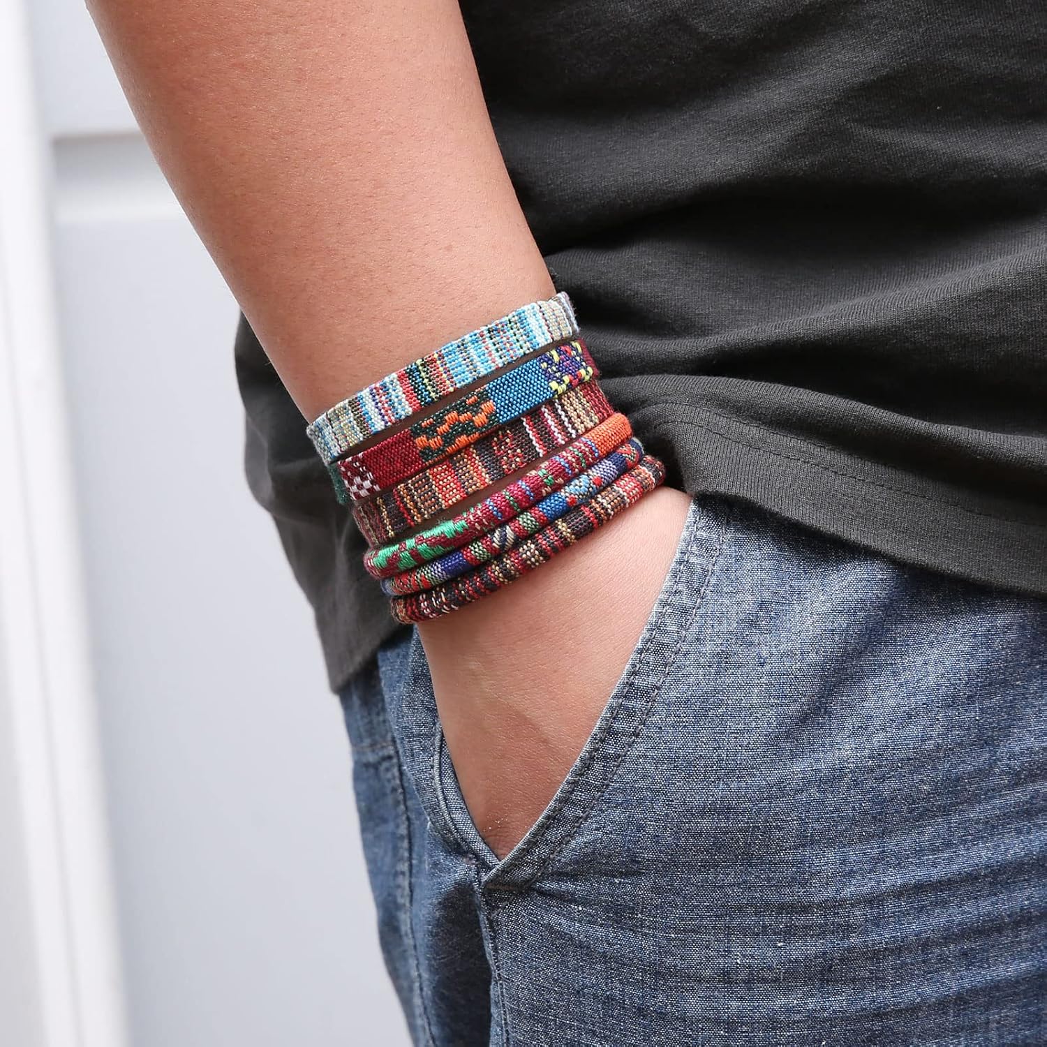 HZMAN Mix 6 Wrap Bracelets Men Women, Hemp Cords Ethnic Tribal Bracelets Wristbands (Mix 6 Wrap)