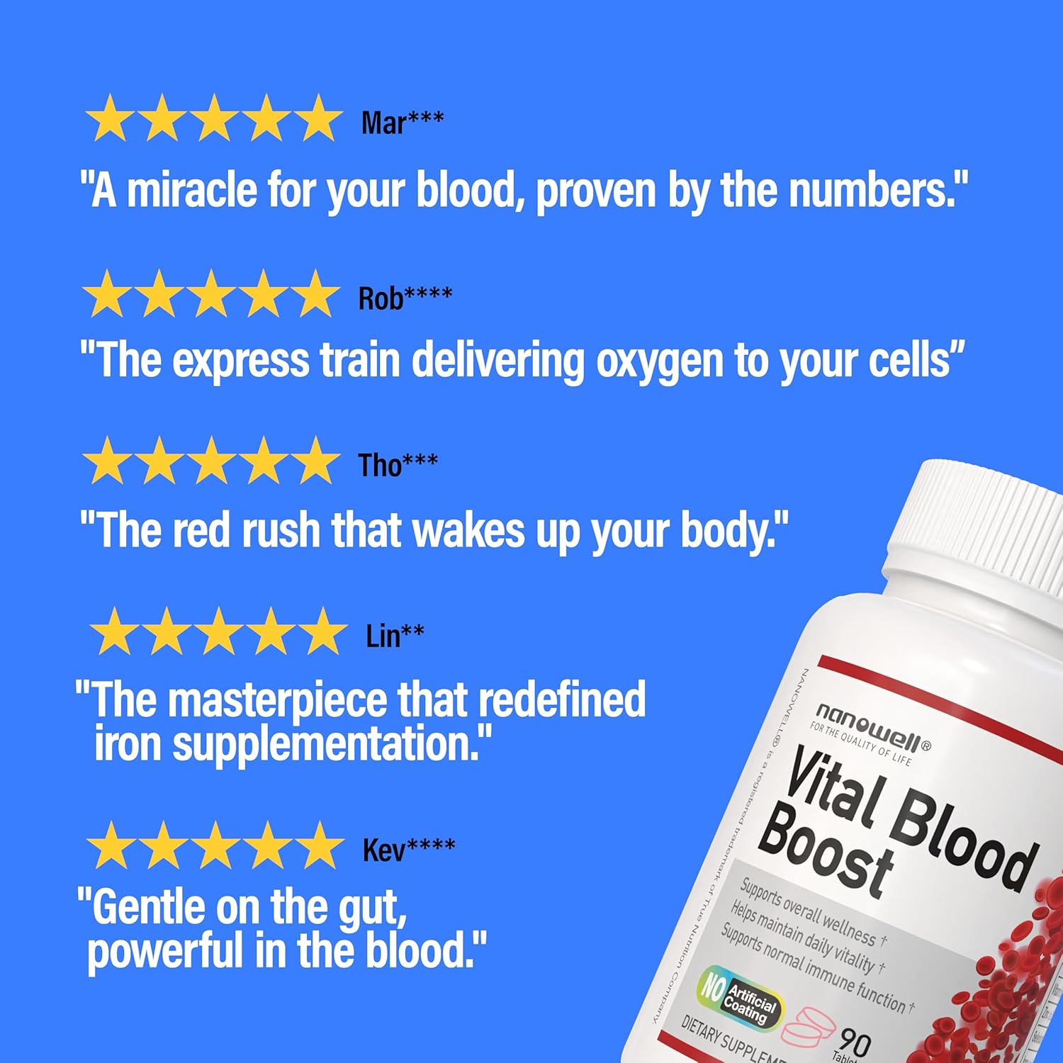 Vital Blood Boost – Dietary Supplement with Iron, Selenium, Zinc, Vitamin B12 & Folic Acid – 90 Tablets, 90 Day Supply