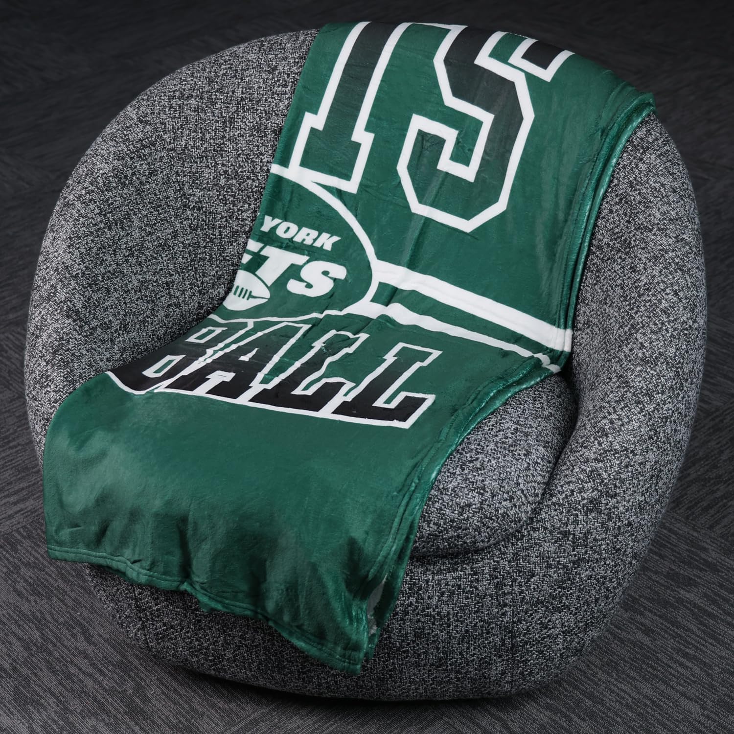 FOCO NFL Micro Raschel Plush Throw Blanket, Stripe Logo 45 x 60, New York Jets - Image 3
