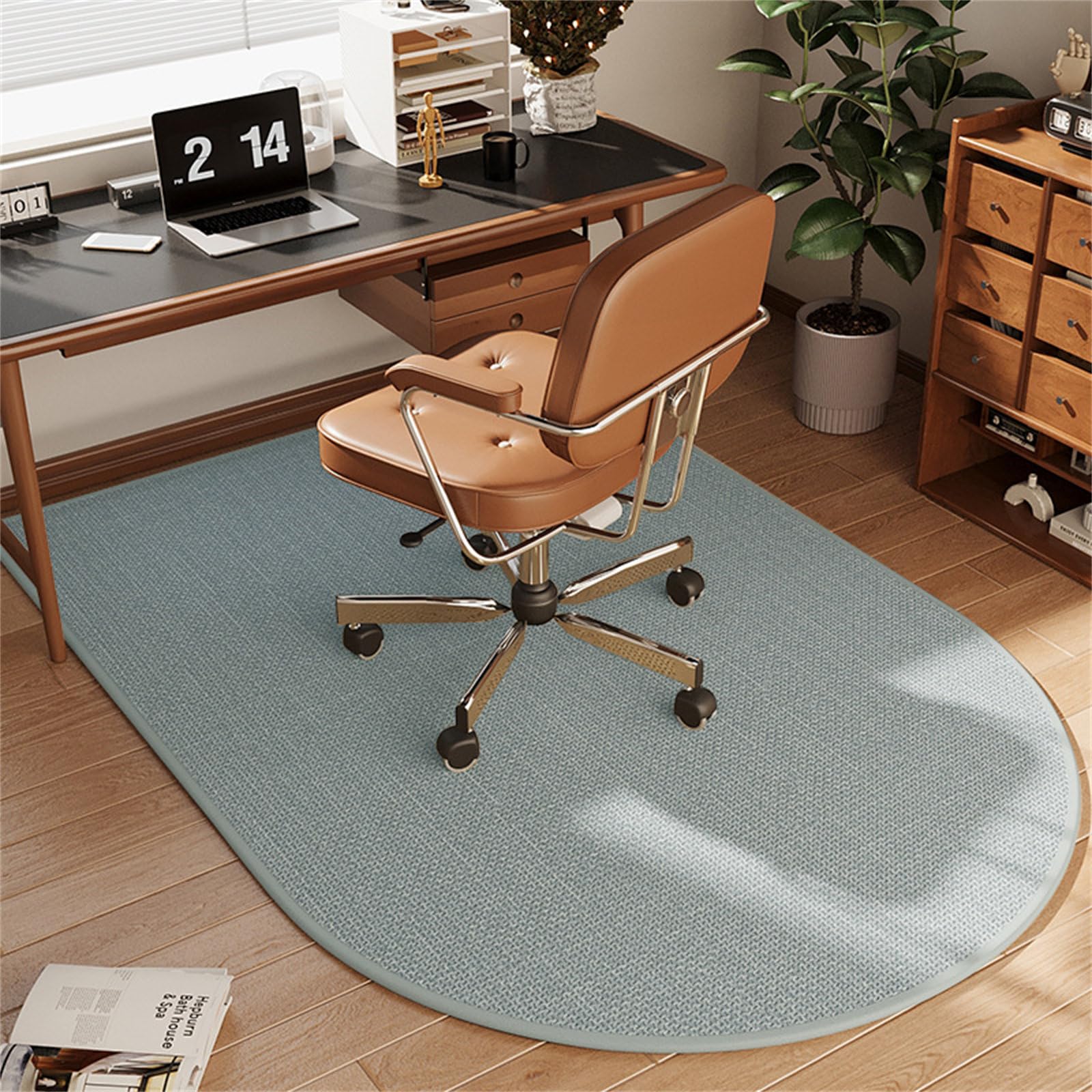 Surwin Office Chair Mat, Linen Weaving Thick Carpet Protector Chair Mat, Anti-Scratch Non-Slip Floor Protector, Floor Mats for Wood/Tile Protection Mat for Office & Home (Blue,120x160cm)