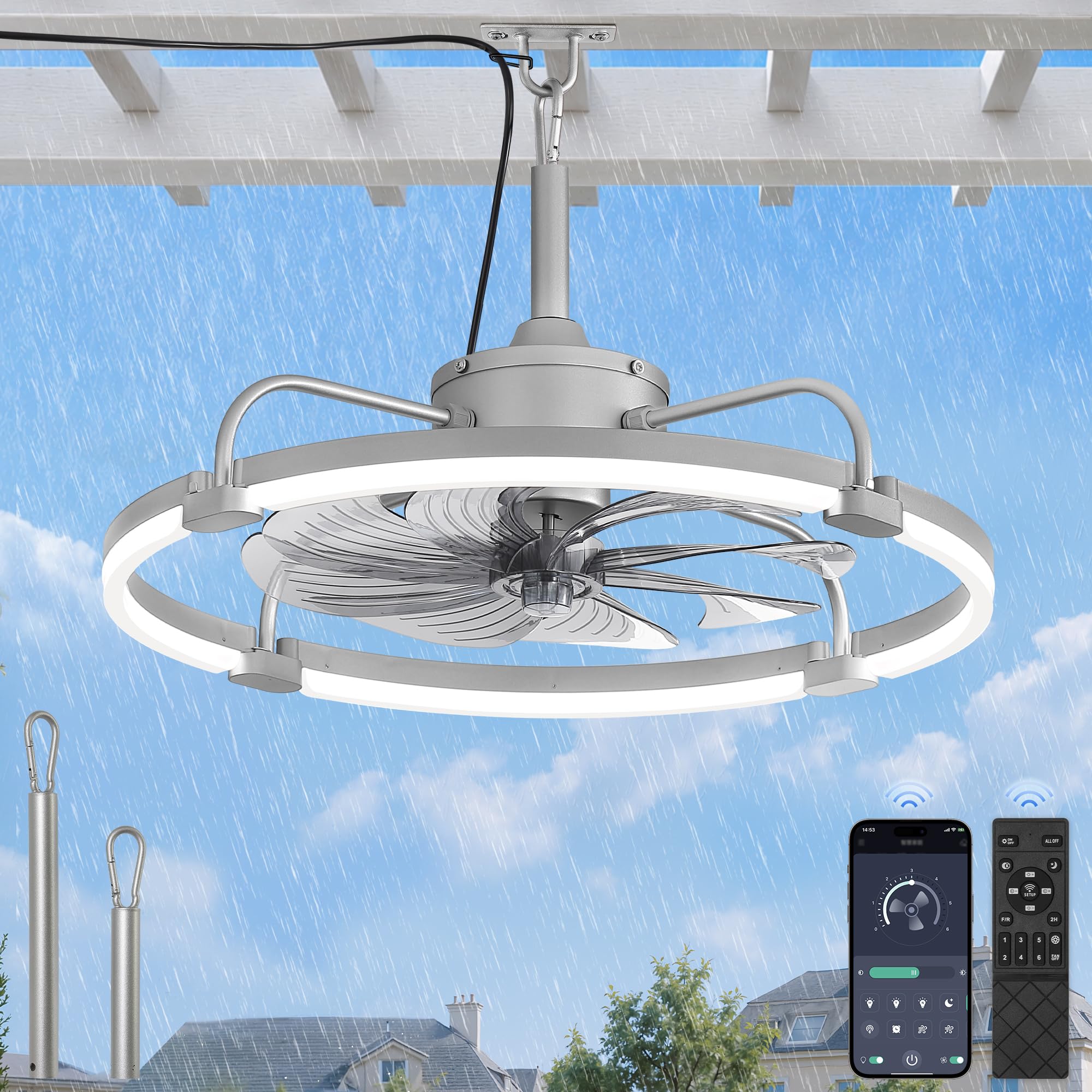 Photo 1 of LEDIARY 24" Grey Outdoor Ceiling Fan with Light