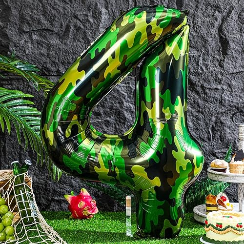Miniatura 5 de Lunmon Globos gigantes de camuflaje de 40 pulgadas para cumpleaños de niñas y niños, suministros de decoración de fiesta de cumpleaños, globos para