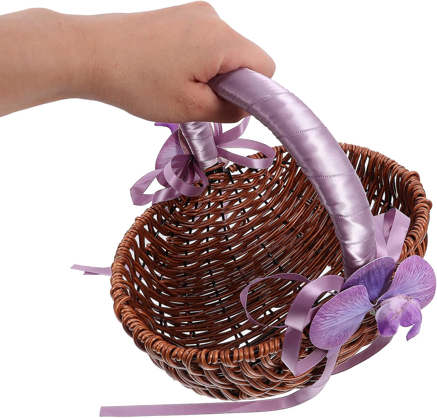 Zerodeko Bowknot Floral Wedding Basket Handle Decorative Flower Girl Basket for Special Events Reusable Flower Container for Beach Weddings Showers