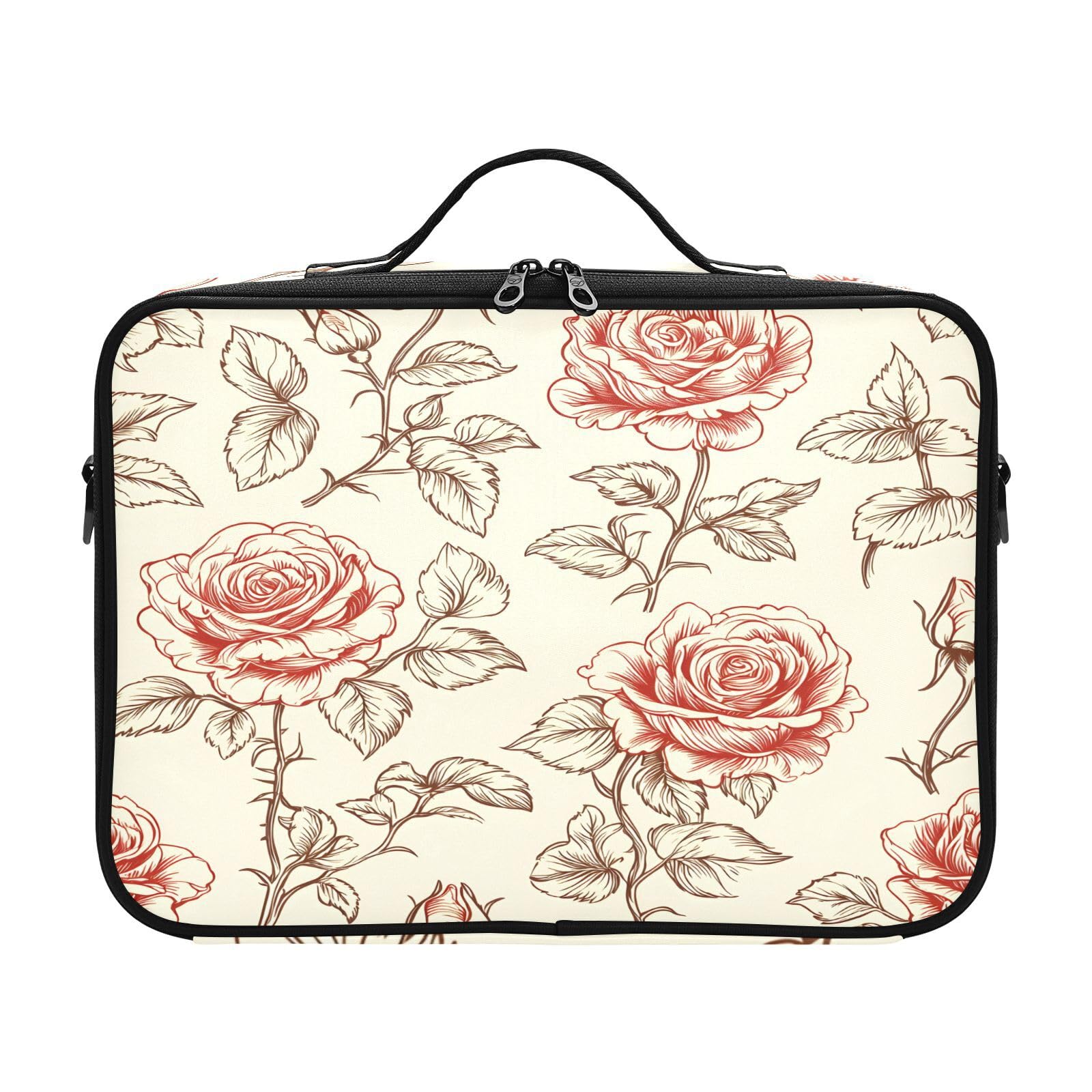 zyrtty Travel Makeup Train Case Rose White Red Flower Pattern Cosmetic Organizer Portable Storage Bag with Adjustable Dividers for Cosmetics Brushes Toiletry Jewelry Digital Accessories