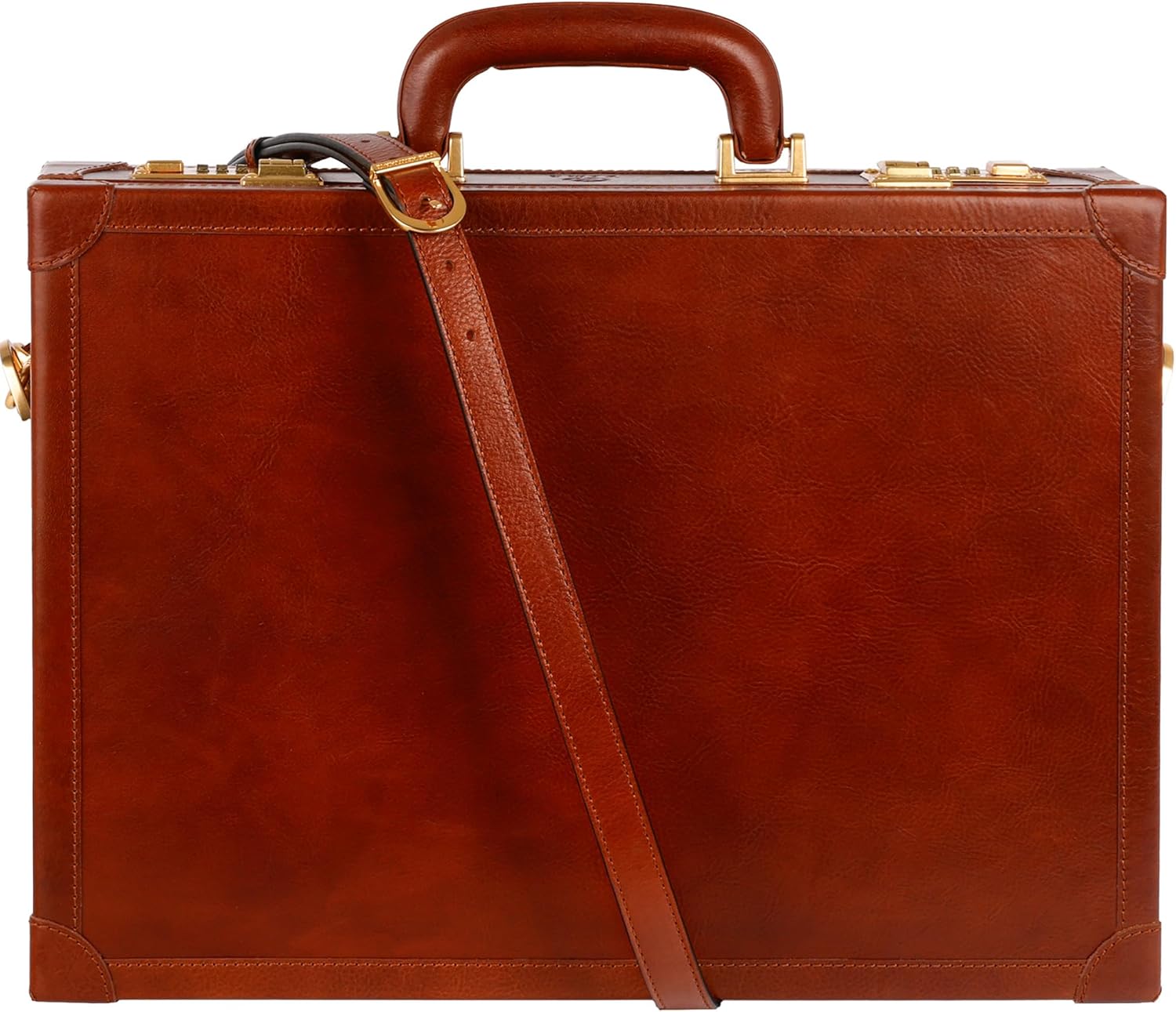 Time Resistance Leather Attache Case - Full Grain Italian Leather Briefcase - Laptop Bag up to 15” - Hard Case with Lock