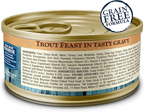 Miniatura 8 de Blue Buffalo Wilderness Wild Delights - Alimento húmedo natural para gatos adultos con alto contenido de proteínas, pollo y pavo, pollo y trucha,
