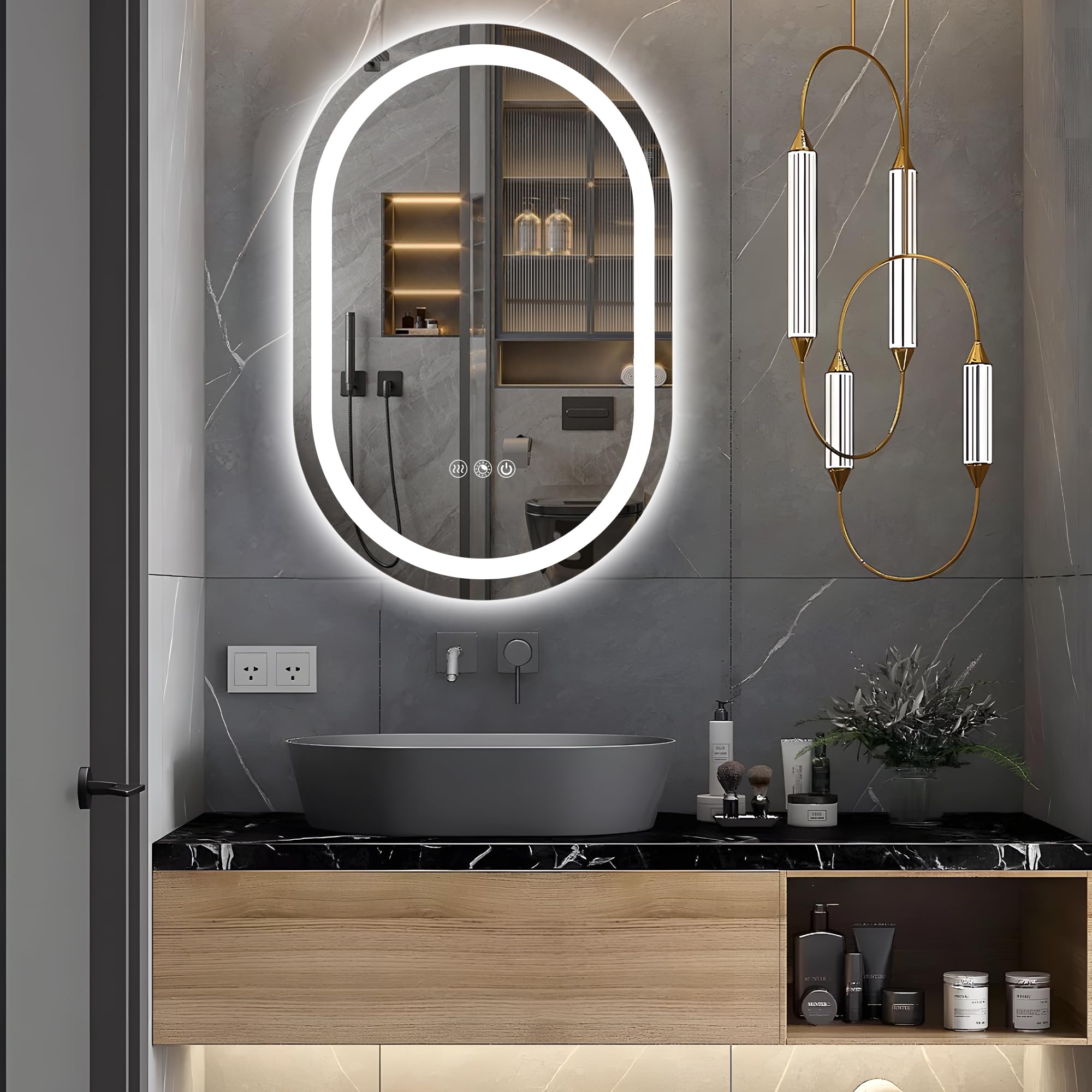 AXOTEXE Oval LED Mirror Bathroom 20 x 32 Inch Oval Lighted Vanity Mirror for Wall with Stepless Dimmable 3 Colors Anti-Fog Wall Mounted LED Mirror for Bathroom Shatter-Proof