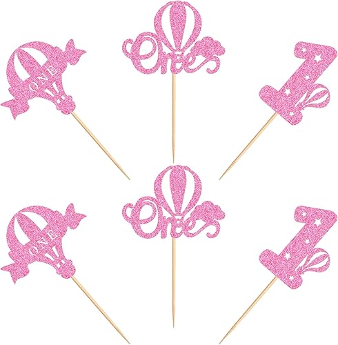 Miniatura 8 de Ercadio Paquete de 24 globos aerostáticos para cupcakes, globos con purpurina rosa, un globo para magdalenas, 1 selección de cupcakes para globos de