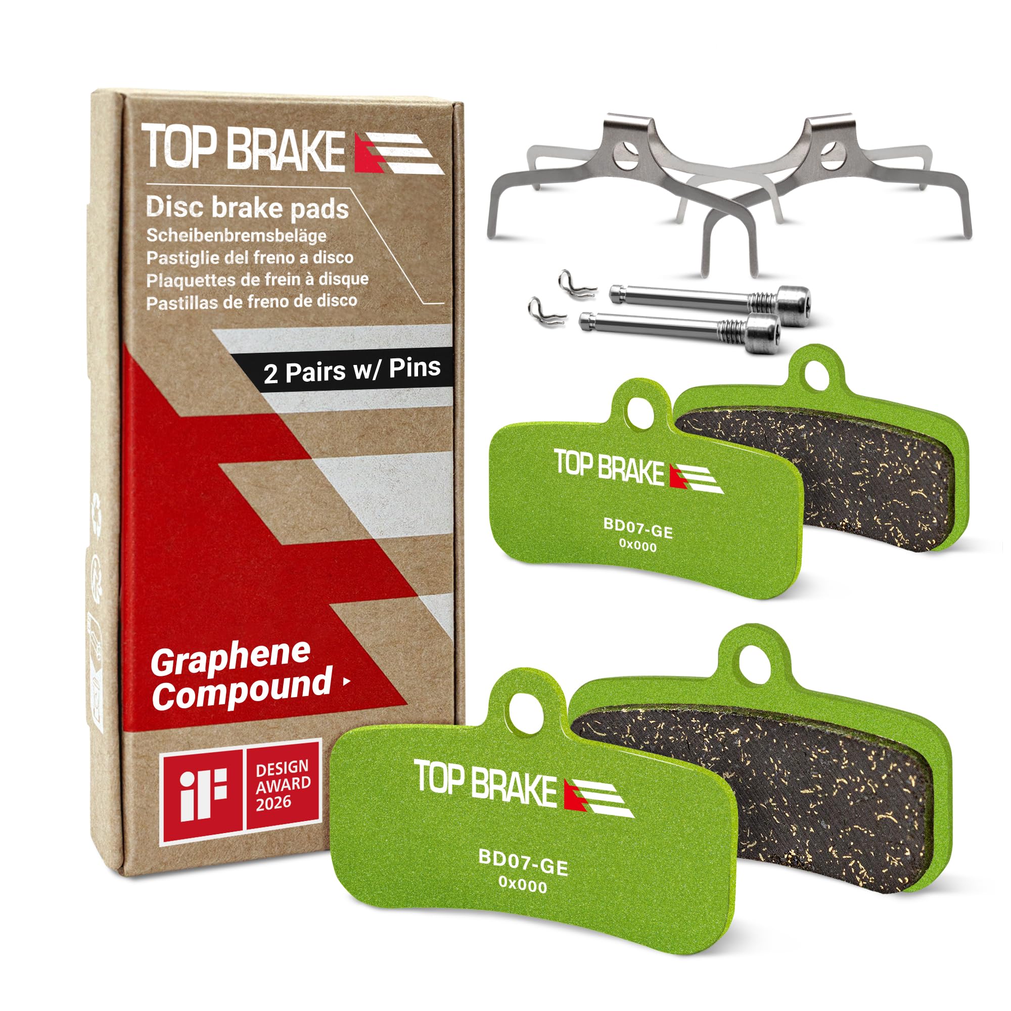 TOP BRAKE Disc Bike Brake Pads Compatible with SHIMANO 4 piston Saint BR M810 M820 Deore XT M8120 Tektro TRP | Graphene Compound, Long-Lasting, Quiet&Smooth | MTB eMTB Downhill Enduro| Green (2 Pairs) โ image 1