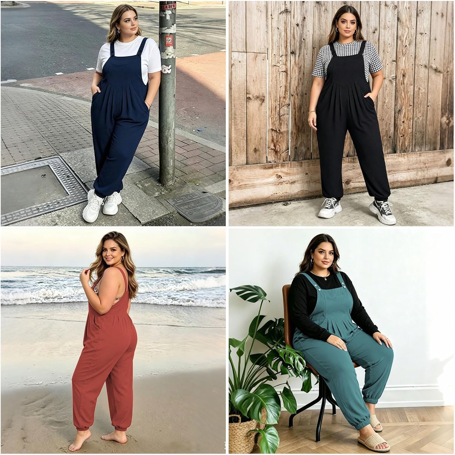Moon Wood Women's Plus Size Overalls Loose Fit Adjustable Straps Jumpsuits for Summer Gardening Casual Daily Outings