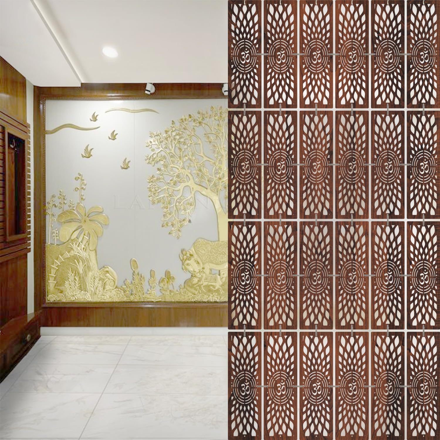 OLIVE TREE Room Partitions Hanging Room DIY Divider Panel Modern Hanging Screen Partition for Decorating Bedding, Dining, Study and Sitting Living -Room, Hotel -Walnut-7114-image-26