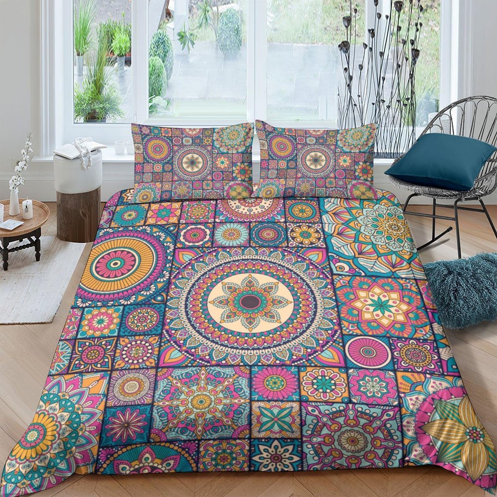 Ctjqhvkz Style-10 3D Printed Boho Mandala Pattern Fitted Sheet Microfiber Soft Breathable Mosaic Bed Cover For Bedroom Living Room Guest Mattress Decor Single（135X200cm）