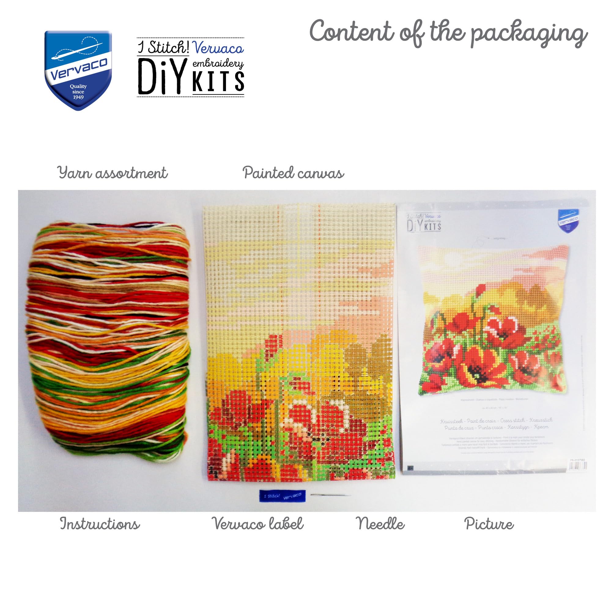 VERVACO Kit Cuscino Punto Croce PRATO DI PAPAVERI Set Ricamo Principianti Cuscini Gobelin Decorativi ca. 40 x 40 cm Accessori Per Lavoretti Creativi DIY Casa Decor Hobby Adulti Cross Stitch