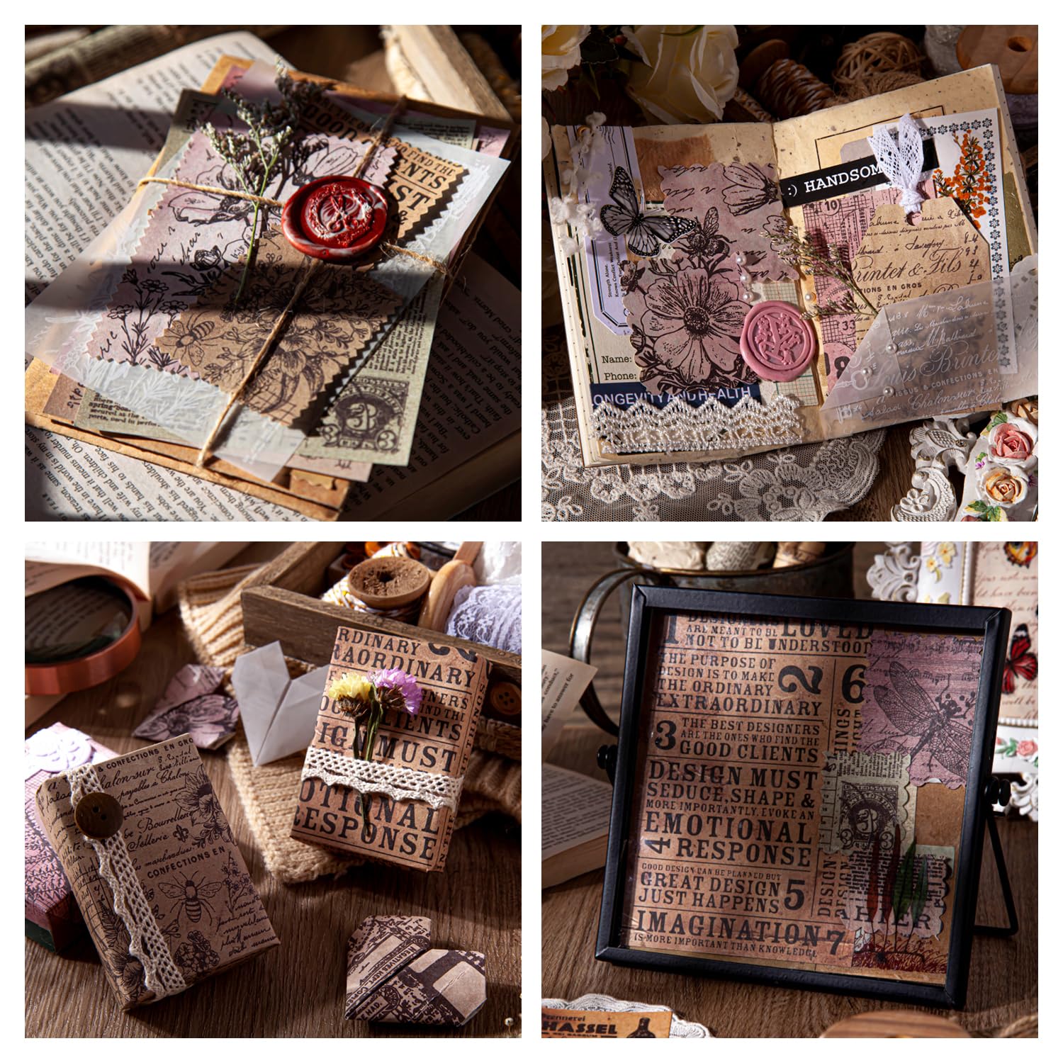 Papier w stylu vintage, do scrapbookingu, 180 arkuszy, estetyczny papier dekoracyjny, artykuły do dziennika retro, zestawy rzemieślnicze do scrapbookingu, planera, dziennika śmieci