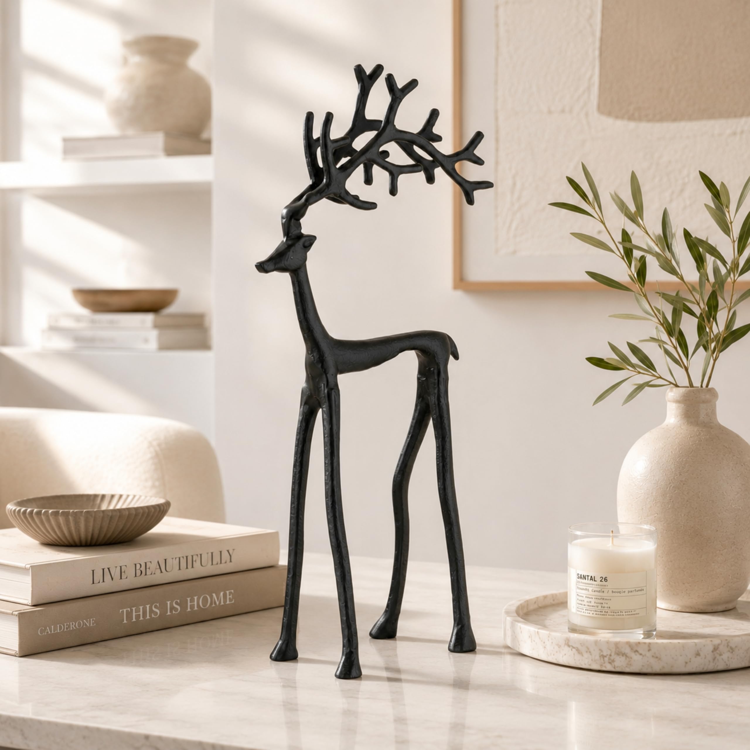 Marco Paul Interiors Stag Statue Deer Ornament Cast Iron Style Sculpture Rustic Decor