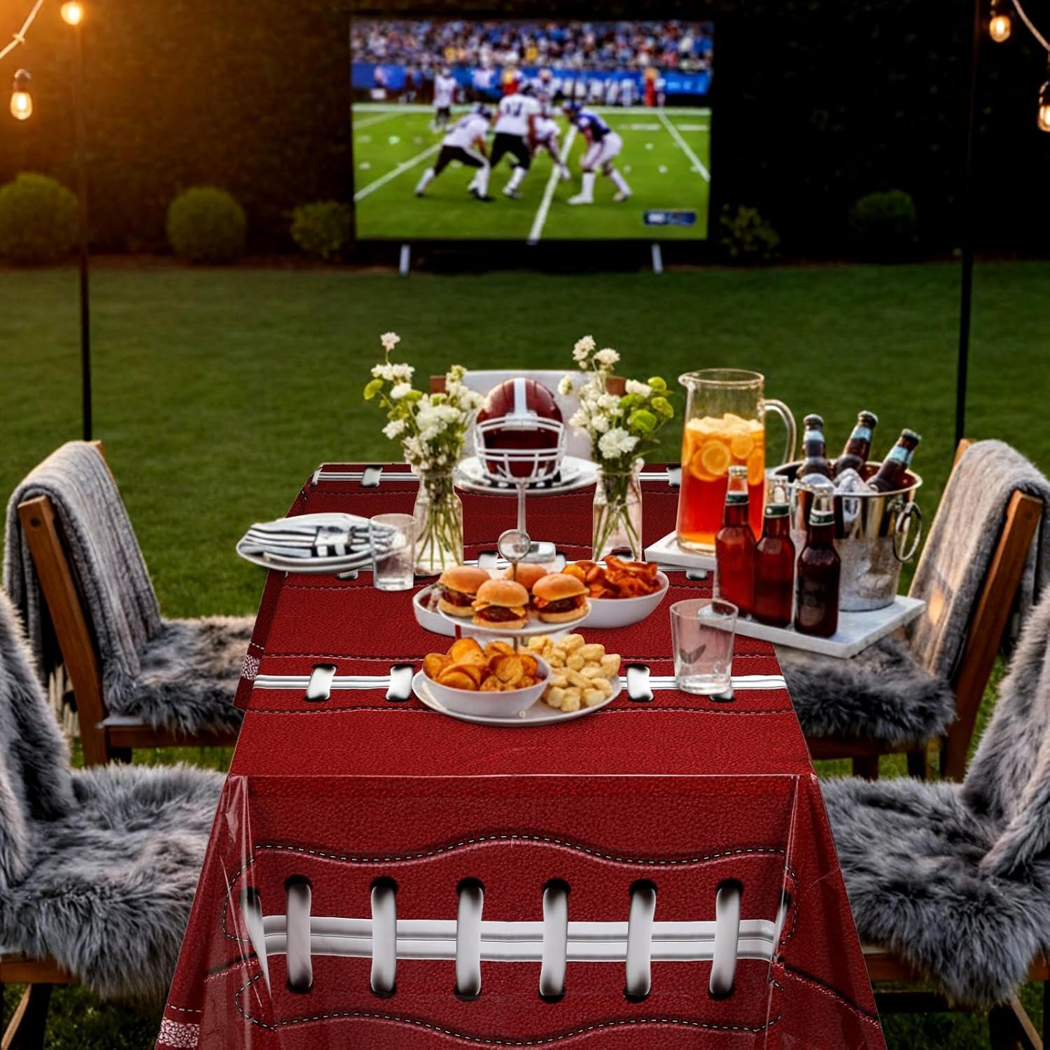 Oudain 2 Pack Football Party Decorations Disposable Football Tablecloth Red and Gold Plastic Touchdown Table Cover Red and Gold Decoration Runner for Birthday Game Day Party Games Decor 54 x 108 Inch