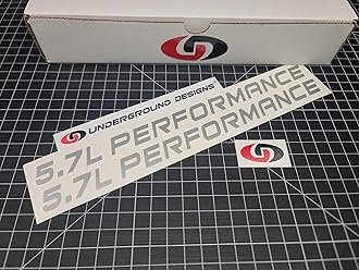 5.7L Performance Decals (2-Pack) Hemi V8 Hood Fender Racing Stickers Fits 2005+ Challenger Charger Ram Durango R/T 300C (Metallic Silver, 2.0" H x 30.0" L)