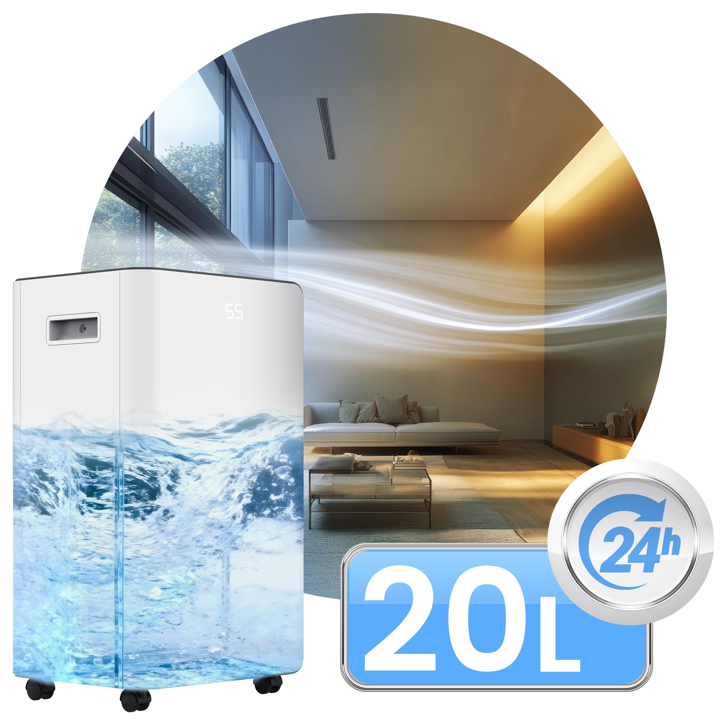 Berdsen Elektryczny Osuszacz Powietrza 20 L/24h - Wi-Fi - LED - Higrostat - Zdalne Sterowanie Aplikacją - Cichy - Energooszczędny - Biały