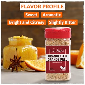 Eastanbul Granulated Orange Peel, Citrus Peel, Dehydrated, 4.41oz | Dried Orange Peel for Baking, Cooking, Marinades, and Rubs, Perfect for Tea, Granulated, Citrus Spice, Mediterranean Spice