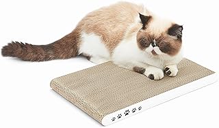 Conlun Cat Scratcher Cat Scratch Pad with Premium Scratch Textures Flat Shape Design Corrugated Cardboard Reversible Anti-Slip Durable Cardboard Cat Scratcher