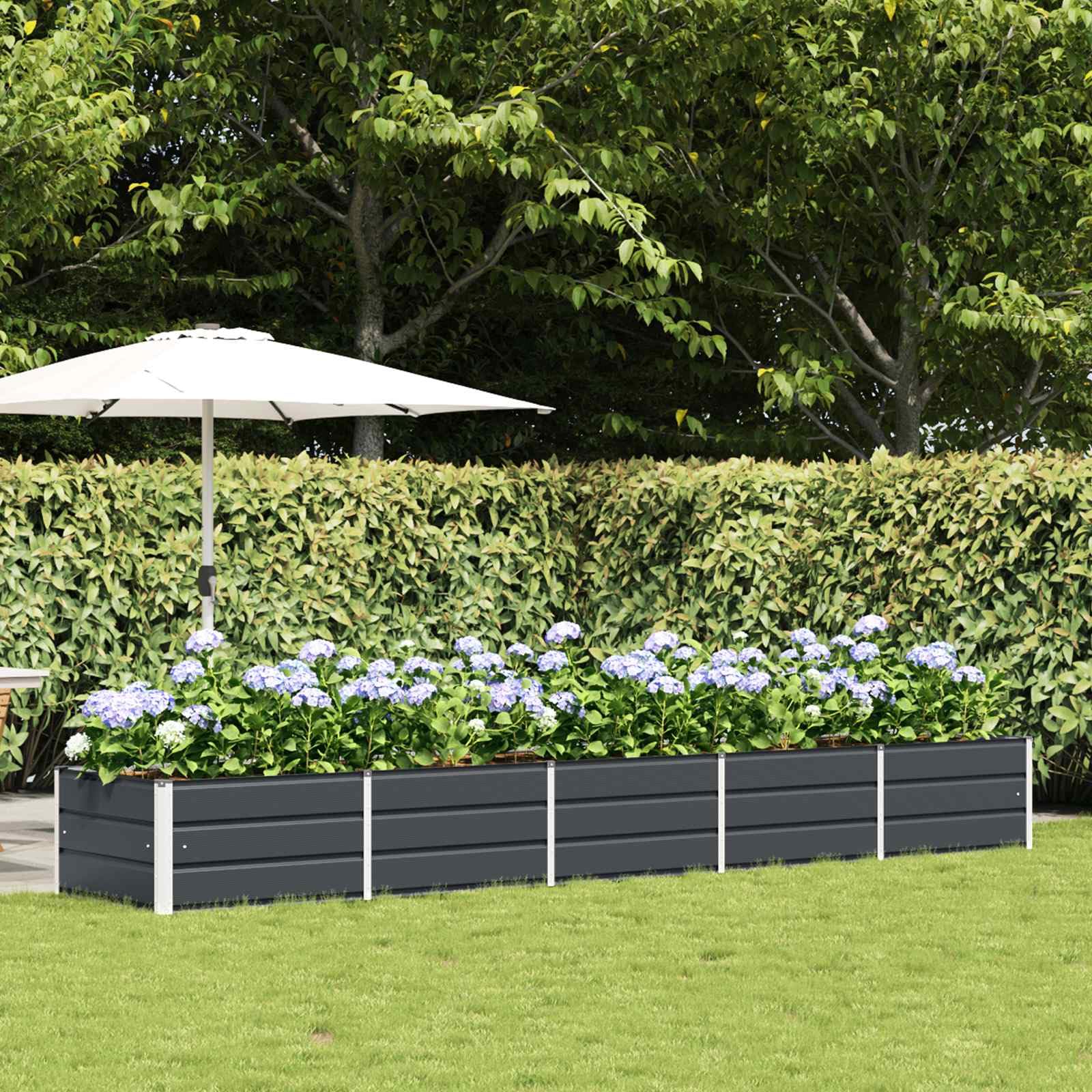 Jardinière Anthracite 400 x 80 x 45 cm Acier, Bac Plante Résistant pour Terrasse, Balcon, Jardin, Intérieur et Extérieur, Design Moderne avec Réserve d'eau et Drainage