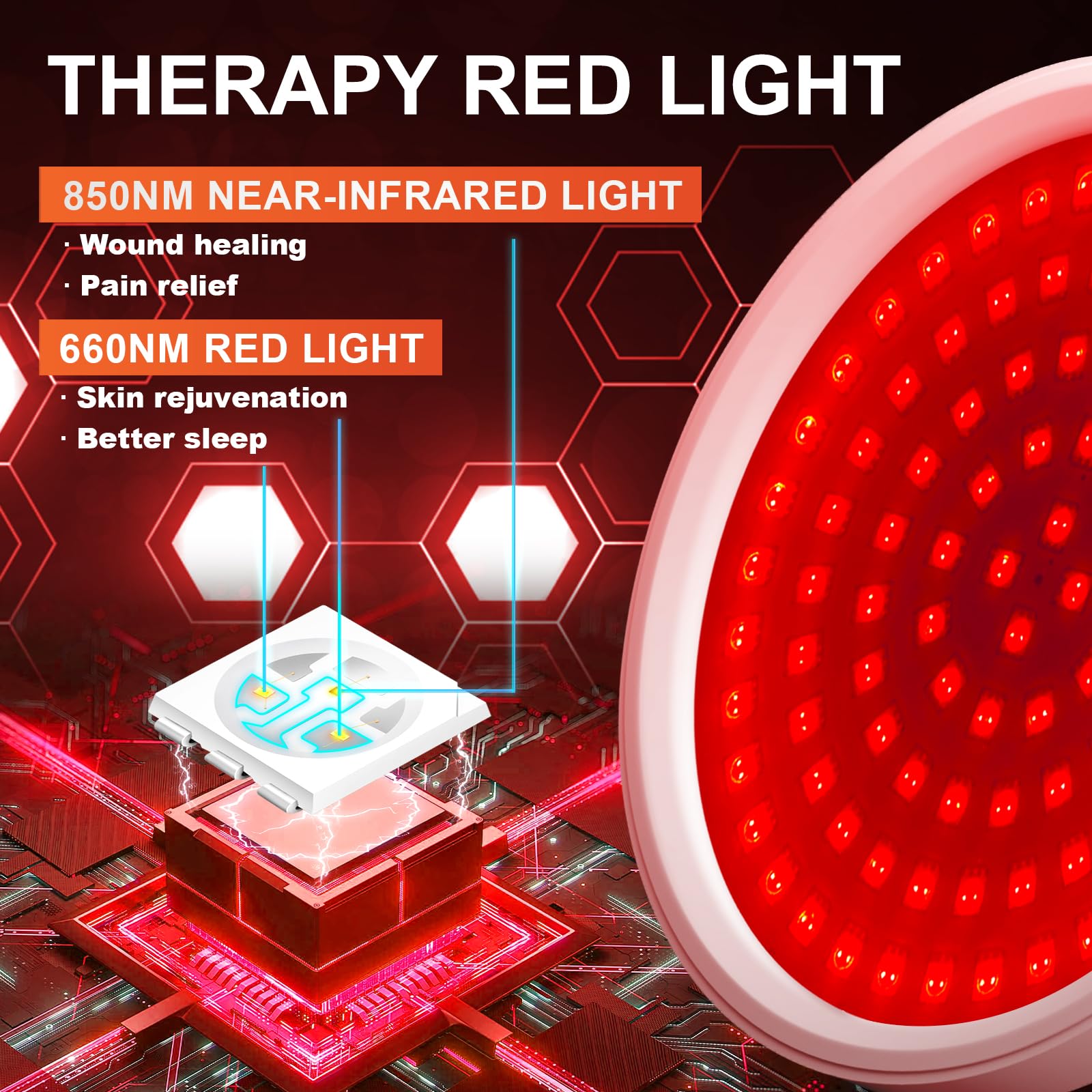 Lampada Terapia Luce Rossa 54W - LED 660nm E 850nm Per Trattamenti Viso E Corpo, 12.5x13.5 Cm - Foto 2