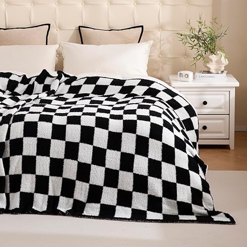 Miniatura 3 de YIRUIO Mantas cálidas de tablero de ajedrez a cuadros, cómodas, reversibles, de microfibra, suaves y acogedoras para niños, bebés y niños (negro, 30