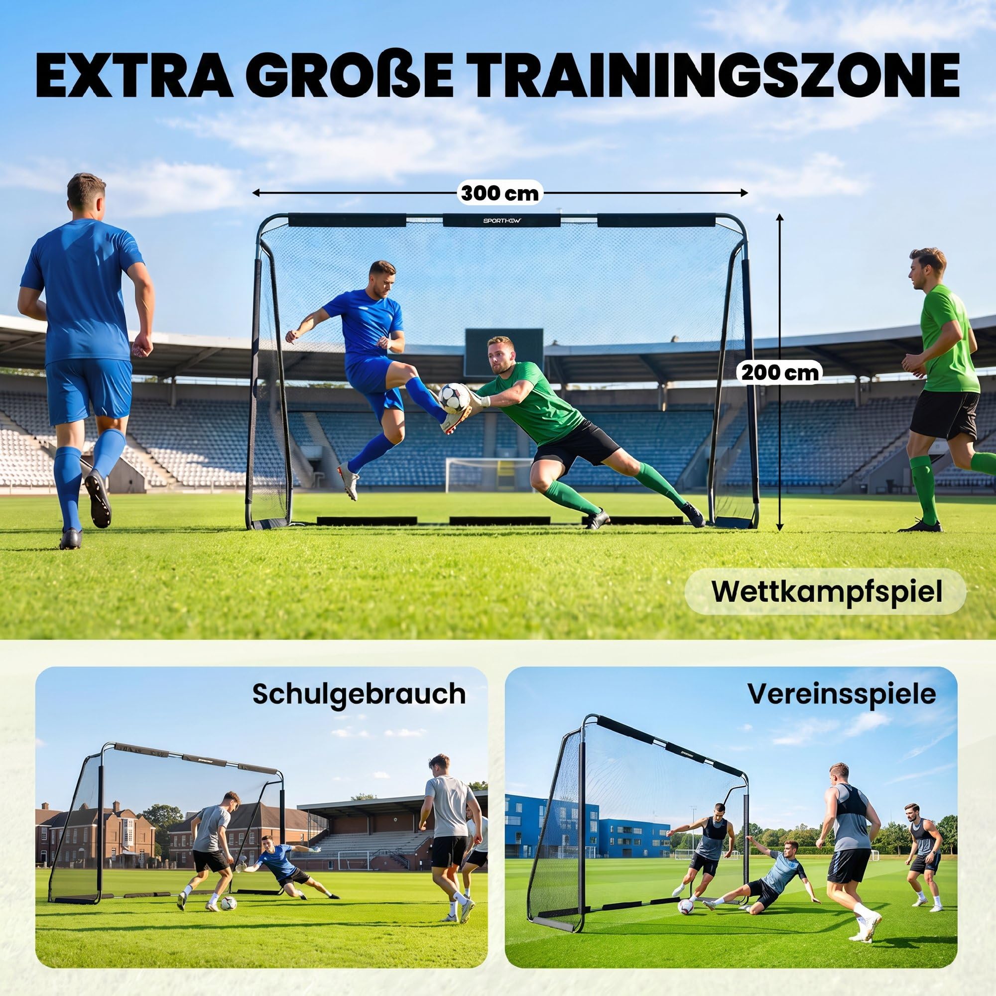 SPORTNOW Fußballtor für Garten 300 x 200 cm Reißfestem Tornetz Outdoor Tor
