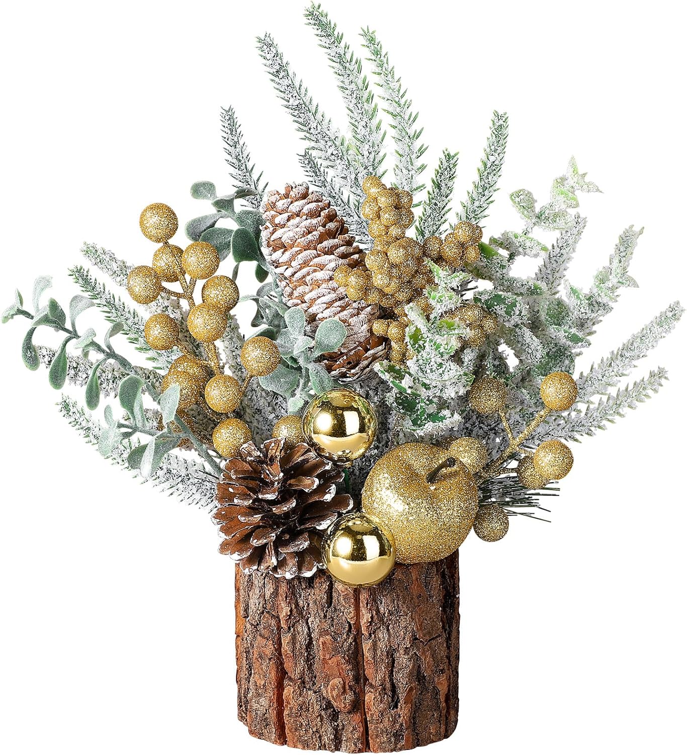 Hatisan Small Christmas Tree, Artificial Christmas Trees with Ornaments Pine Cone Berry, Tabletop Christmas Tree for Christmas Decorations Home Room Party Winter Indoor Outdoor(Gold-Round) Hatisan Small Christmas Tree, Artificial Christmas Trees with Ornaments Pine Cone Berry, Tabletop Christmas Tree for Christmas Decorations Home Room Party Winter Indoor Outdoor(Gold-Round)