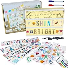 Cinema Light Box A4 Shiny Gold 16 Colors with 400 Letters and Emojis, 10 Premium Cards, Remote Control, 2 Markers - BONNYC...