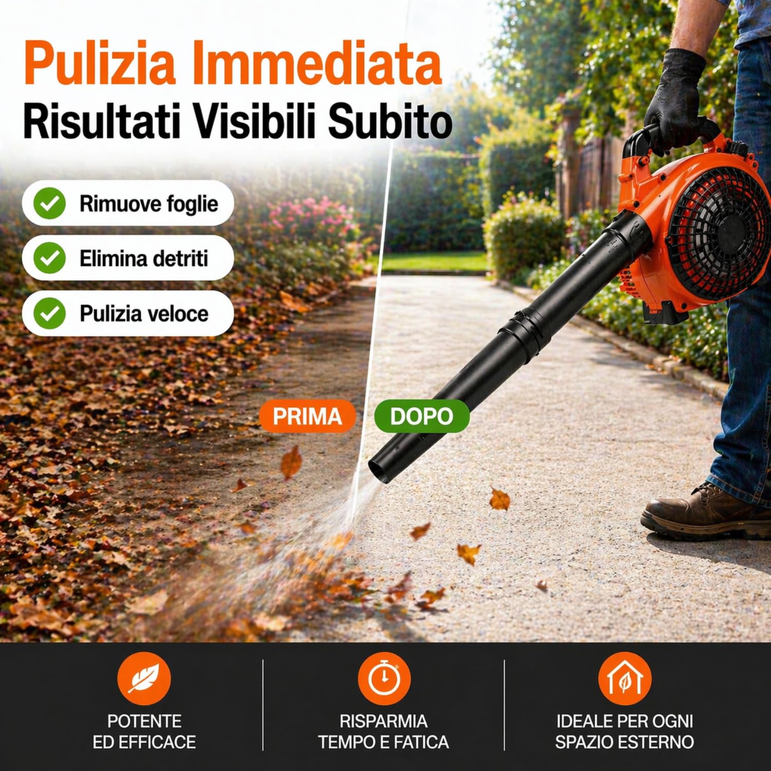 Soffiatore a Scoppio 25CC Motore 2 Tempi 1500W per Giardino