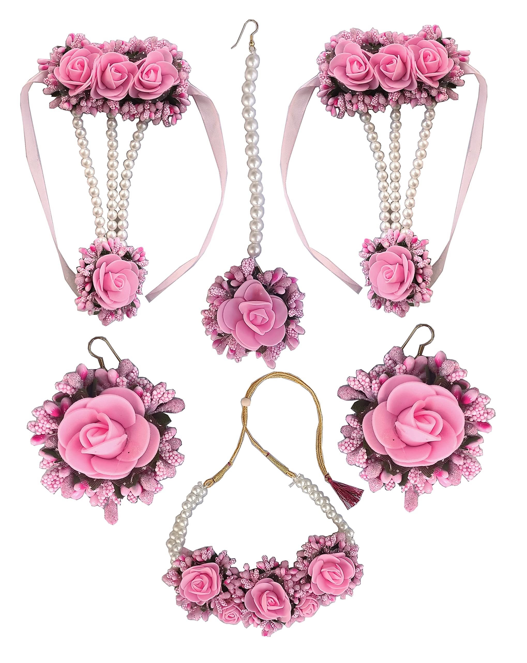 PEACHES & PINKFlower Jewellery Set for (Haldi/Mehandi/Bridal/Baby Shower/Marriage/Wedding)