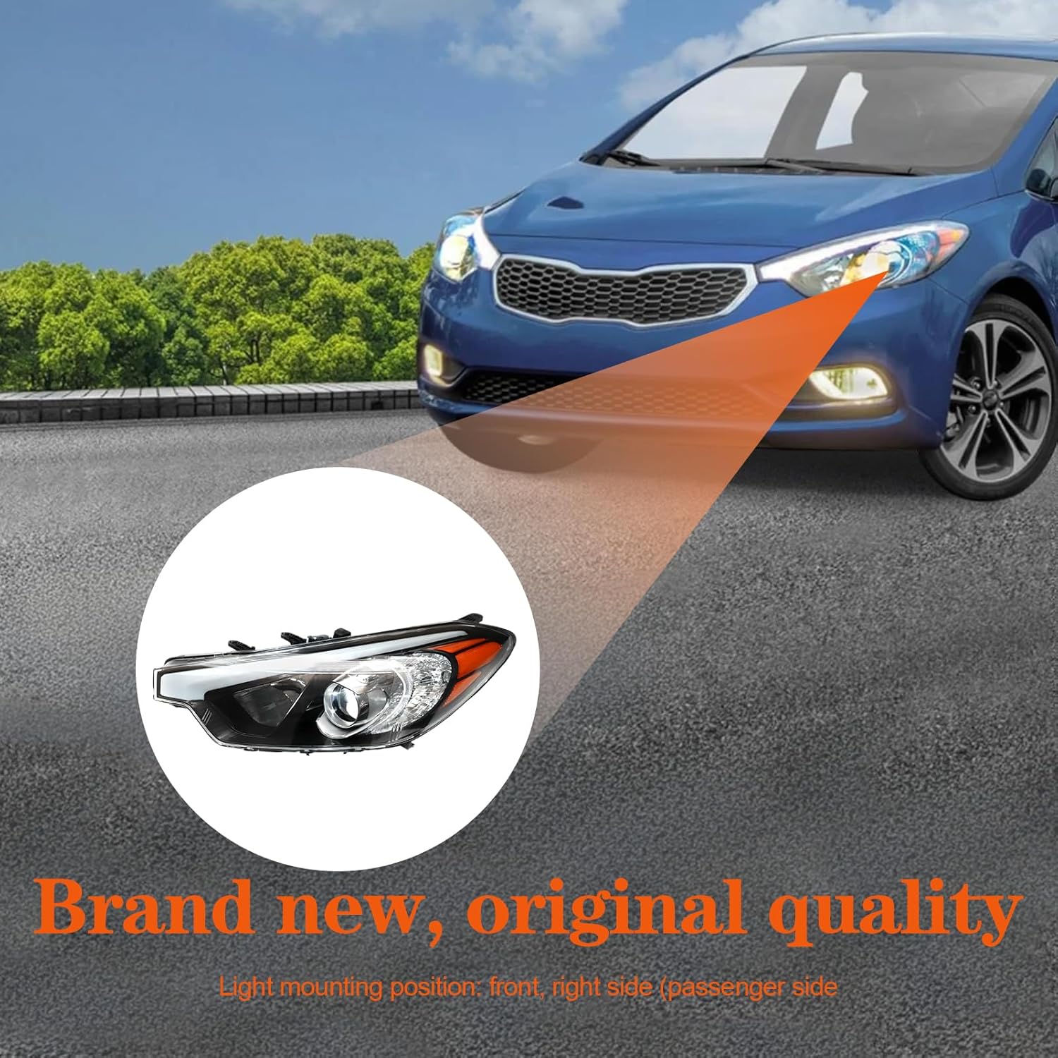 For 2014-2016 Kia Forte Headlights Halogen Headlamps Right, Right Passenger Side Headlight, 92102A7200