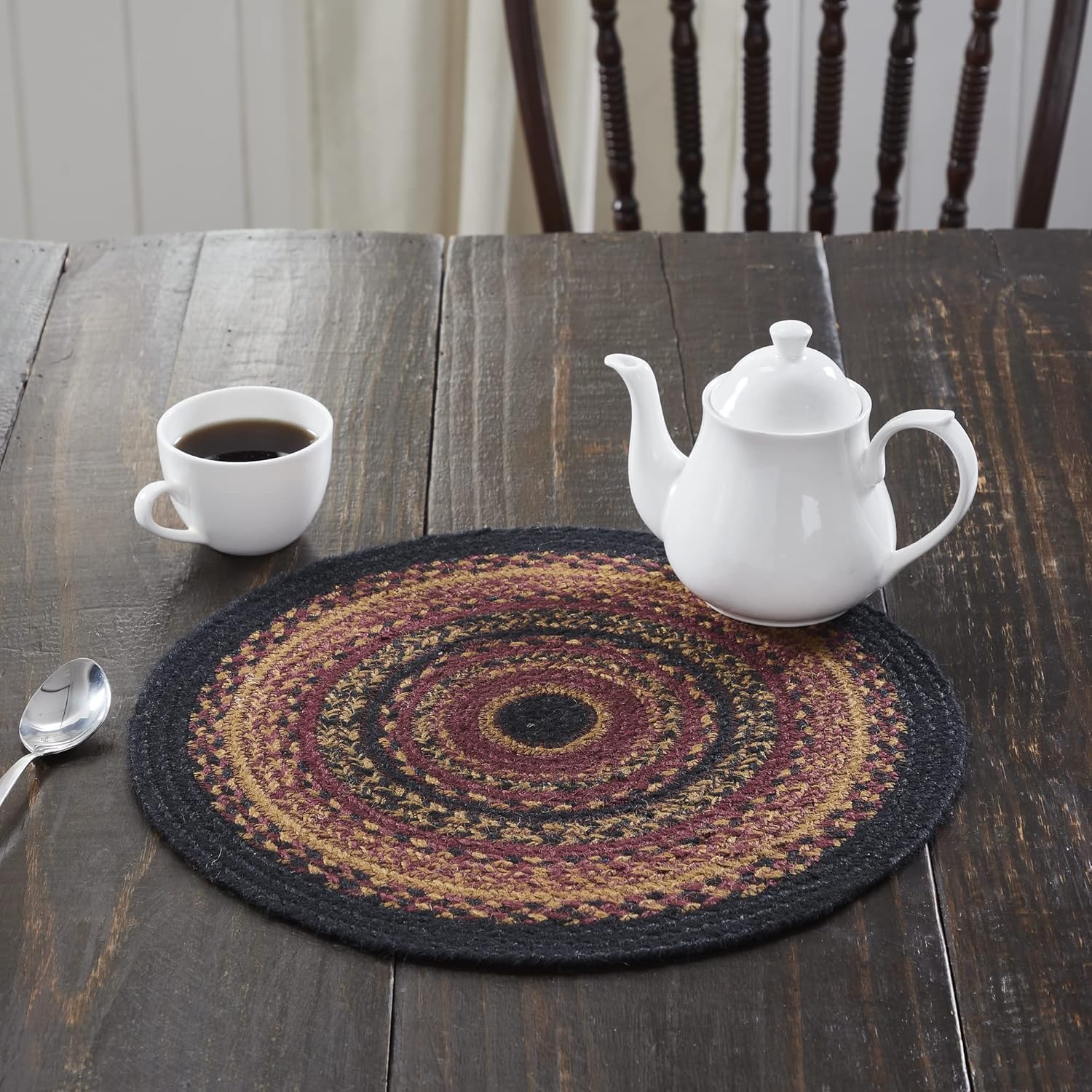 Round Black and Burgundy Jute Trivet