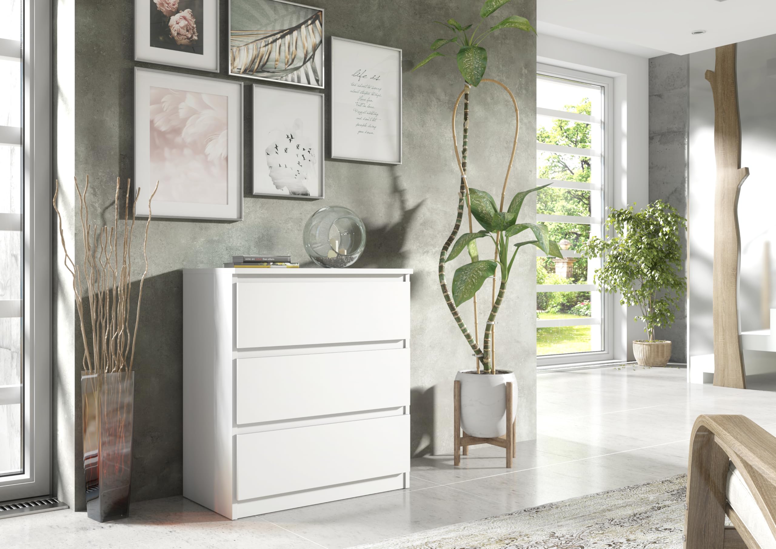 meble masztalerz Komoda Biała 70 cm Matowa z 3 szufladami - 70x78,5x39 cm - Komoda do salonu, sypialni - Szafka z szufladami - Komoda z szufladami